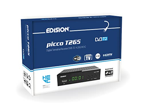 EDISION PICCO T265, TDT Alta Definición H265 HEVC, Receptor DVB-T2, Soporte WiFi, Control Remoto IR 2 en 1