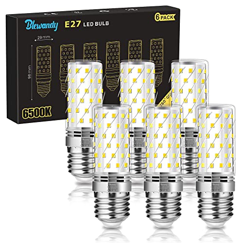 Bombilla LED E27 12W, Equivalente a Lámpara Halógena de 100W, Luz Blanca Fría 6500K, 1200LM LED Maíz Bombillas, 360° Ángulo de Haz, No Regulable Paquete de 6